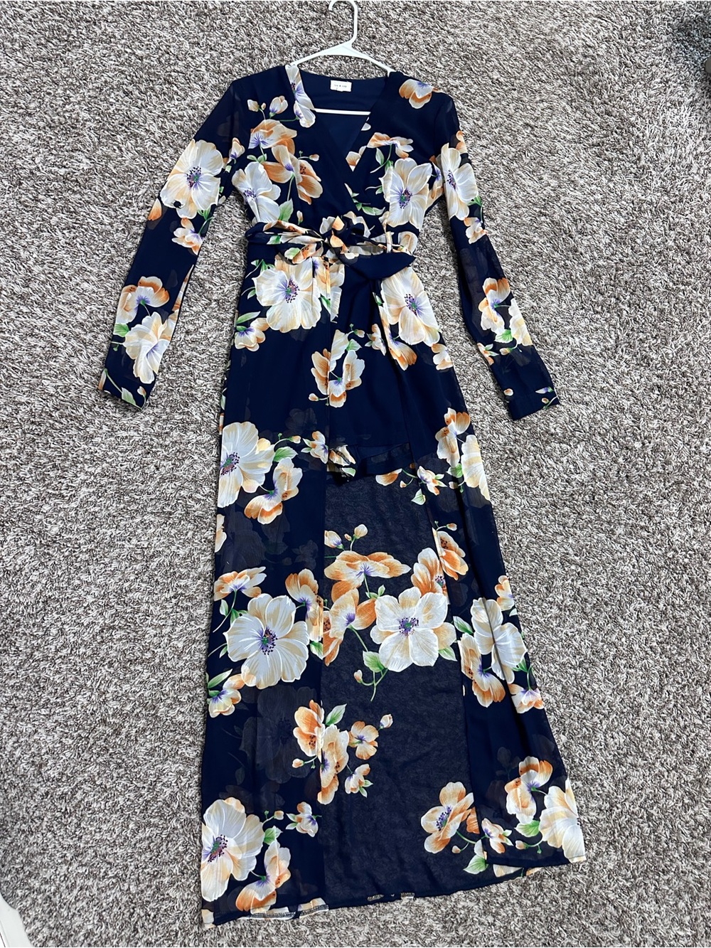 Tea n Cup Navy Floral Wrap Maxi Dress with Cream & Tan Blooms